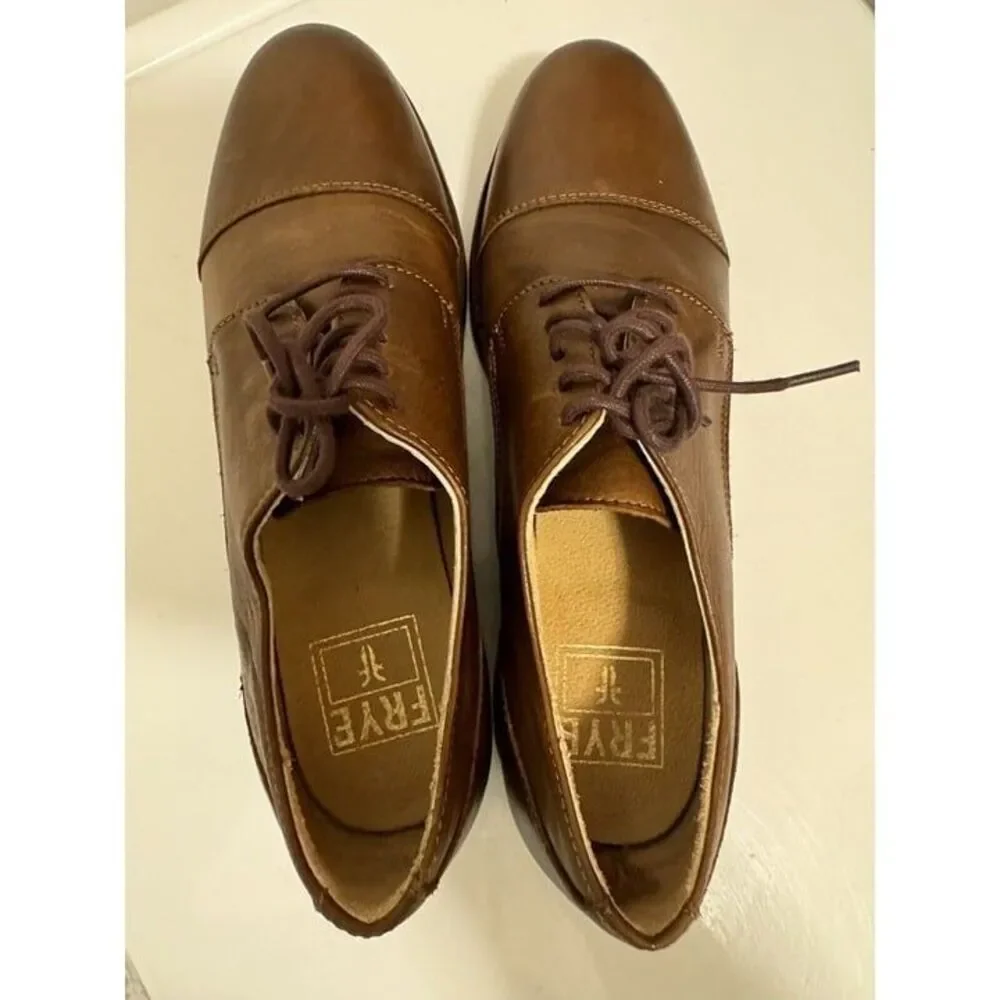 Frye Mens Leather Oxford Dress Shoes Size  9.5B Brown 74299 Lace Casual‎ Classic